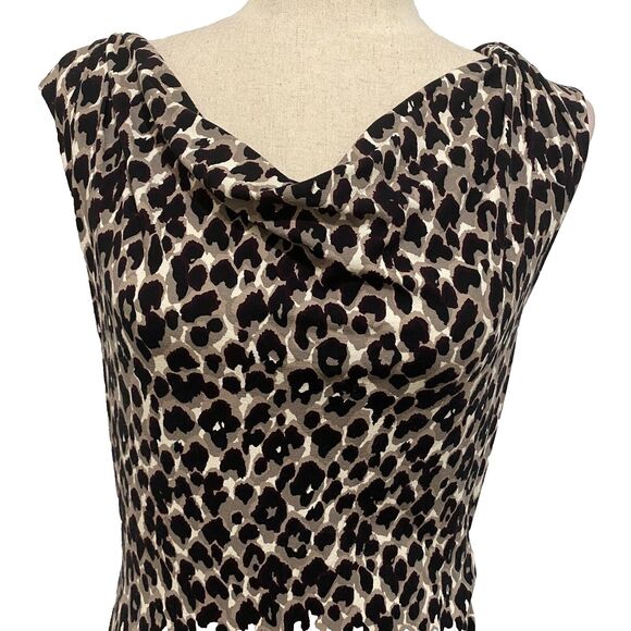 Ann Taylor Sheath Dress Small Sleeveless Leopard Print Cowl Neck Career - Picture 2 of 10